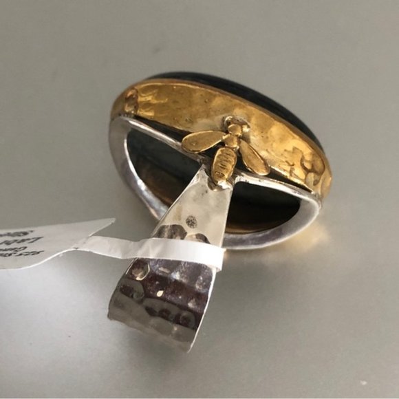 YS INDIA Oval Labradorite Bee Light Blue Ring sterling silver 925 & Brass sz.9 - Picture 14 of 16